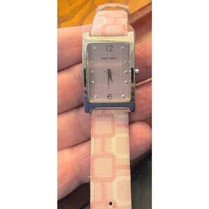 Women's 25mm Silver Tone Nine West Watch, Pink Face and Strap